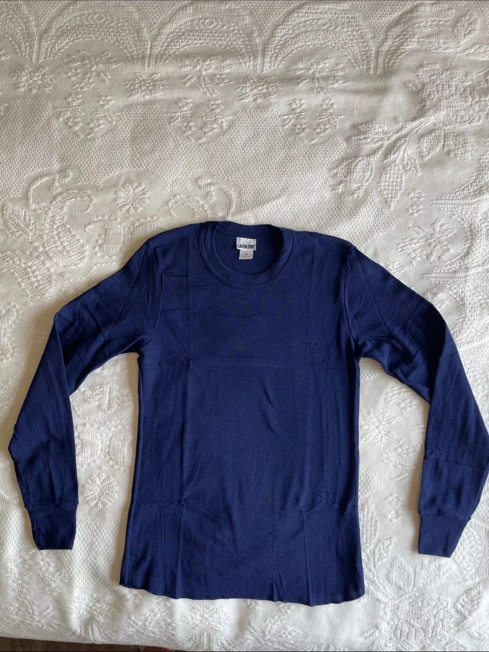 Men's Navy Polypropylene Crewneck Undershirt - Lightweight Long Sleeve Size L